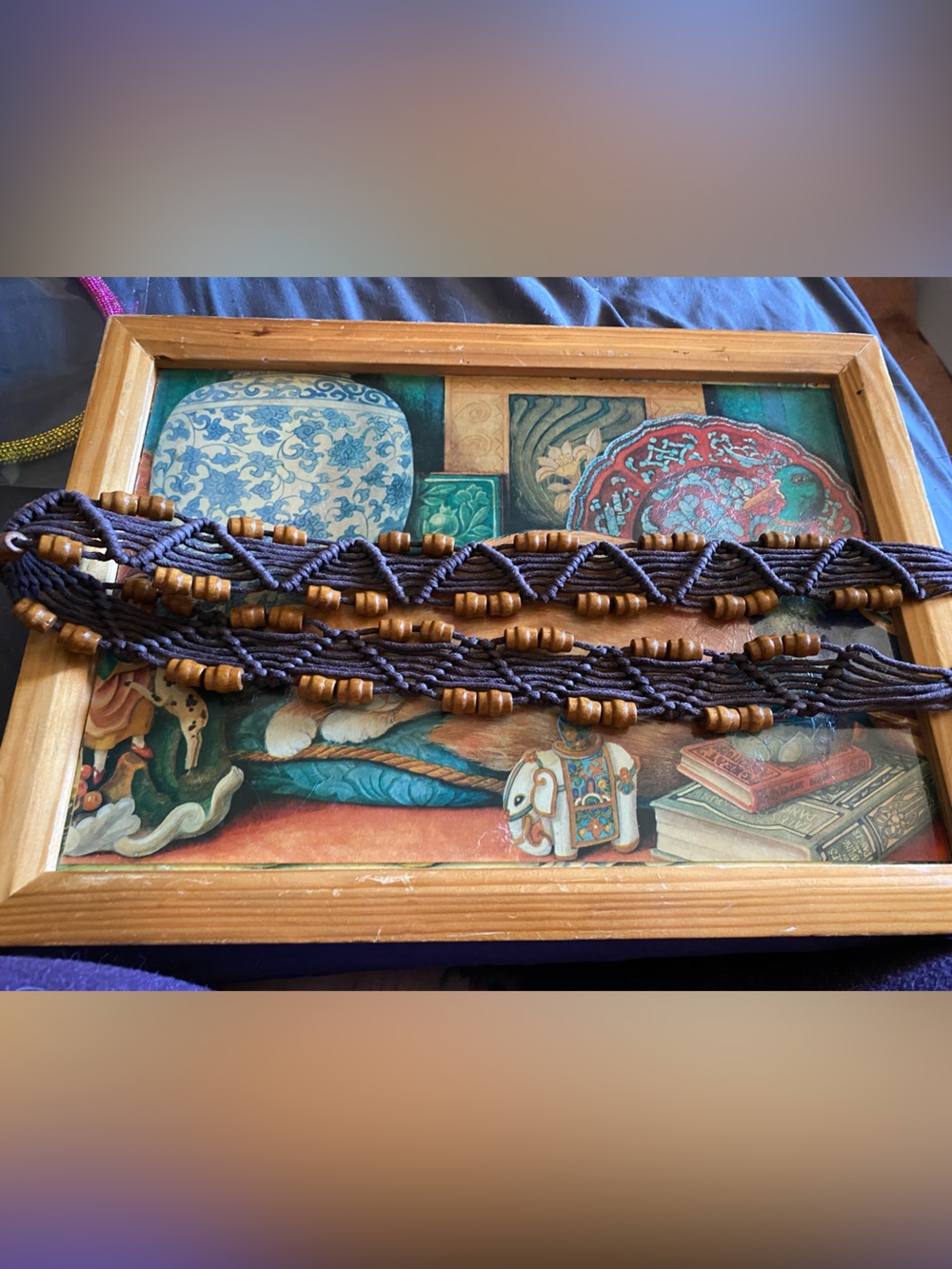 Boho Beaded belt - Dark Brown Cord with Wooden Beads tie belt - Picture 3 of 3